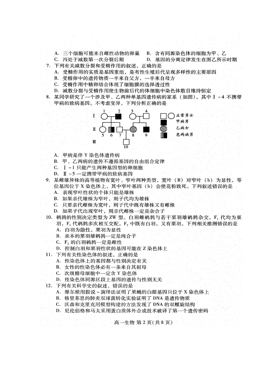 山东省潍坊市2018-2019学年高一下学期期末考试生物试题 扫描版含答案.doc_第2页