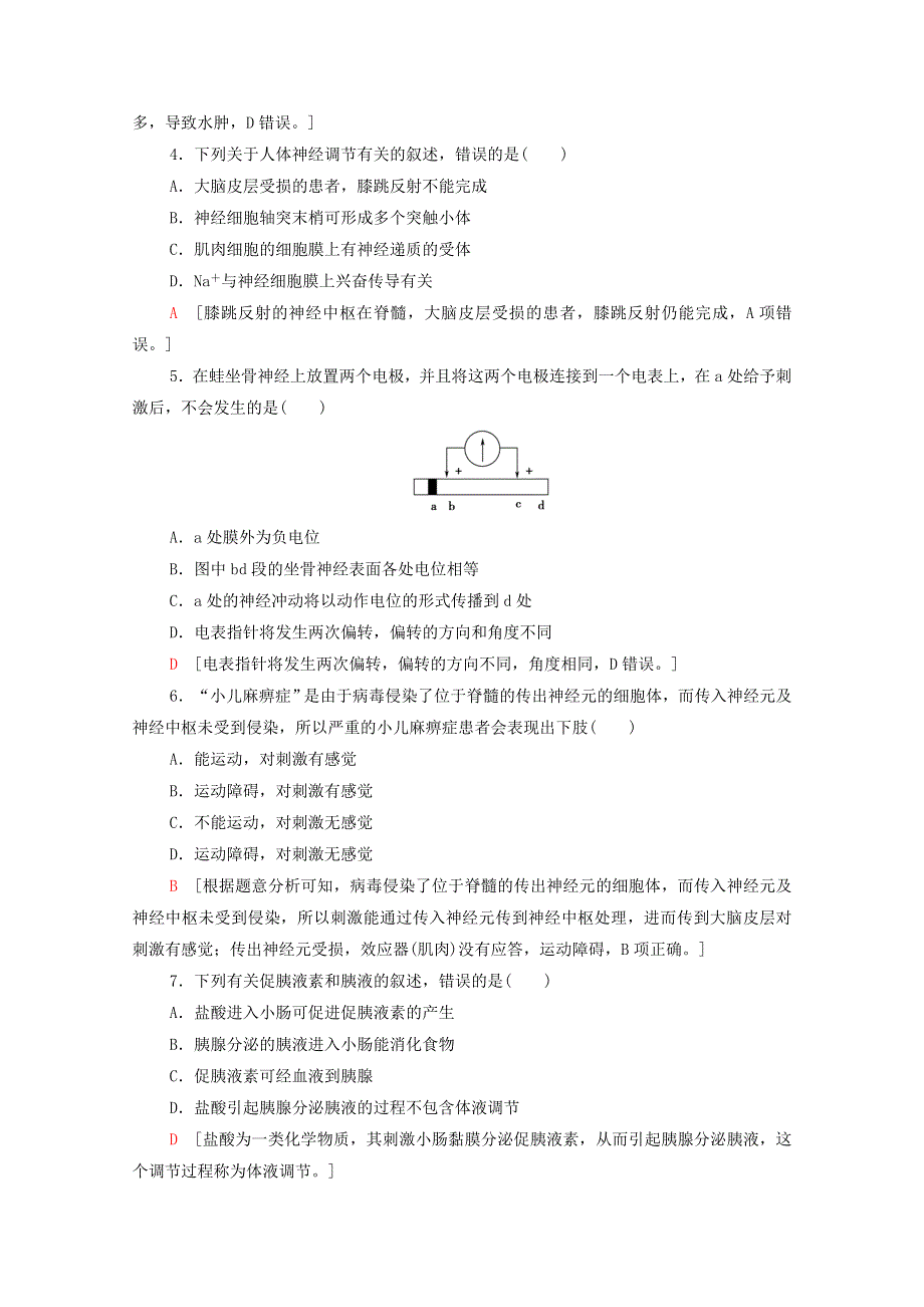 2020-2021学年新教材高中生物 章末综合测评1（第1～3章 A卷）（含解析）新人教版选择性必修1.doc_第2页