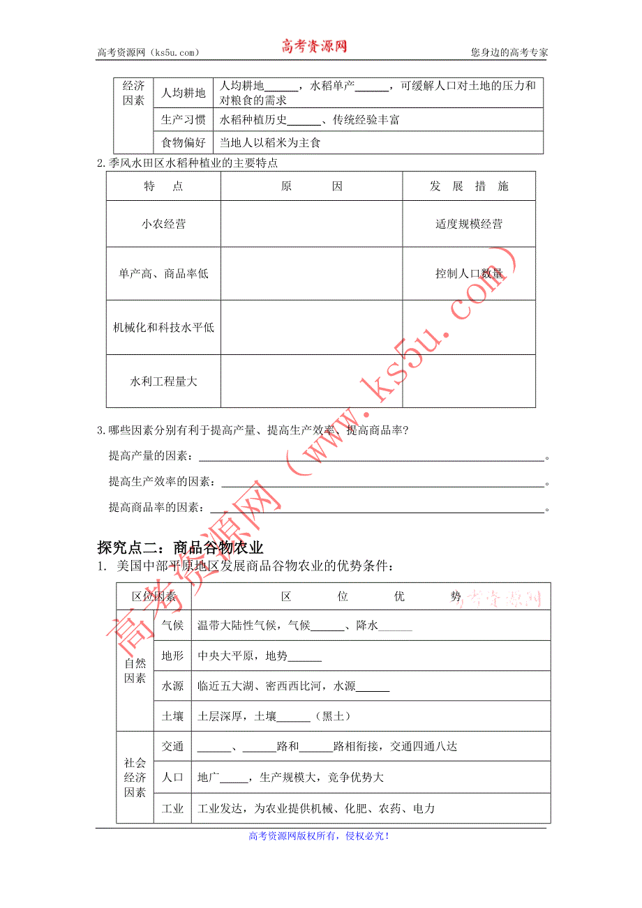 广东省江门市第一中学2016-2017学年人教版高中地理必修二 3.2以种植业为主的农业地域类型 （导学案） .doc_第2页