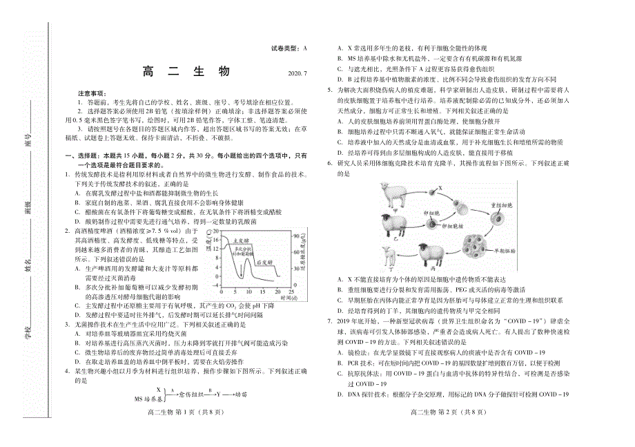 山东省潍坊市2019-2020学年高二下学期期末考试生物试题 PDF版含答案.pdf_第1页