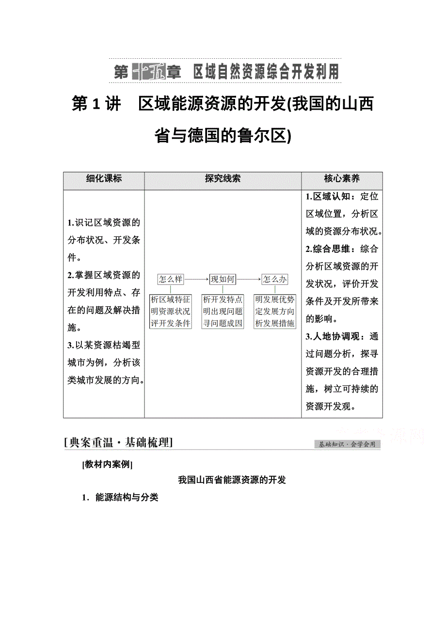 2022新高考人教版地理一轮教师用书：第3部分 第15章 第1讲　区域能源资源的开发（我国的山西省与德国的鲁尔区） WORD版含答案.doc_第1页