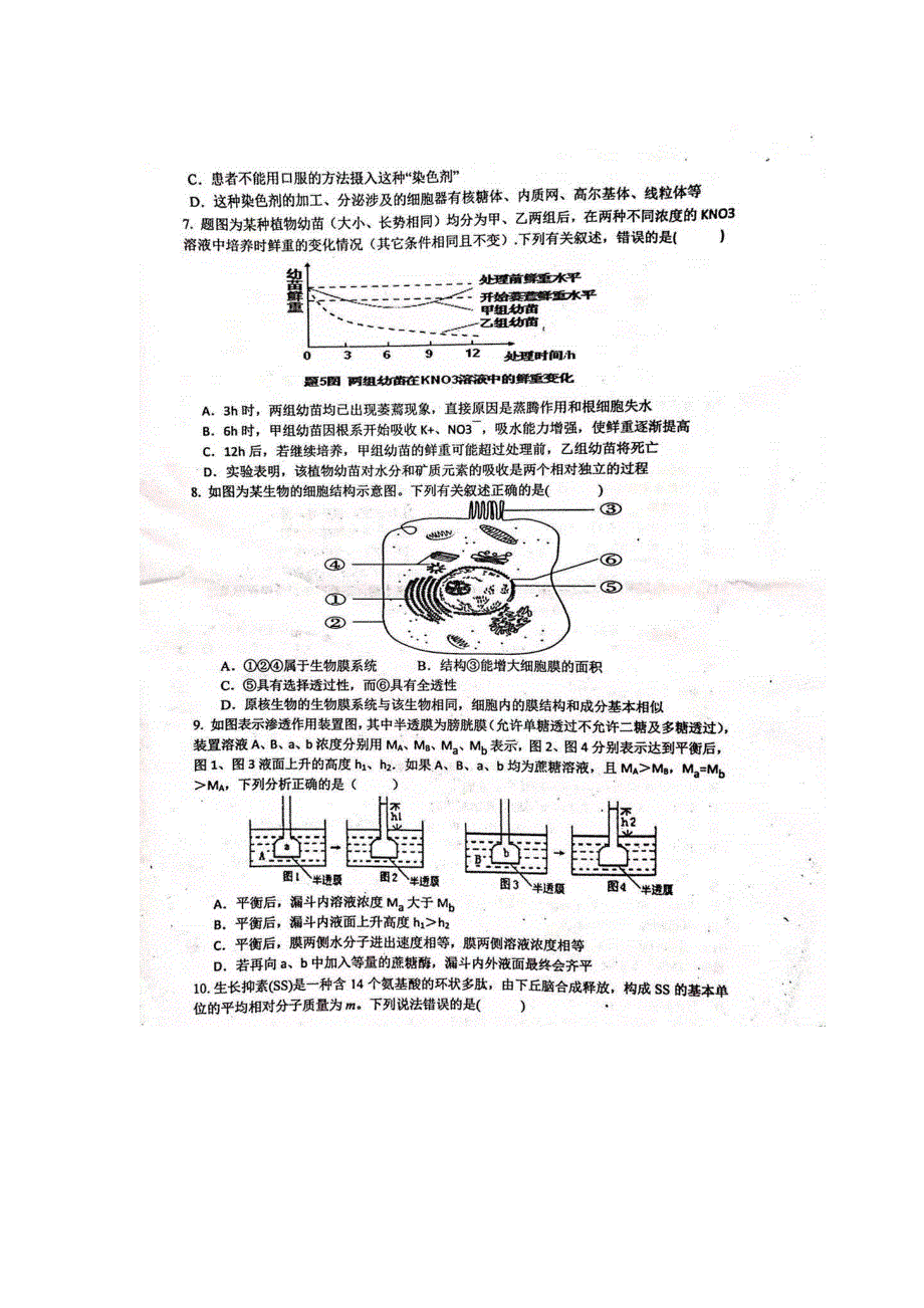 江西省万年中学2020-2021学年高一上学期期中考试生物试卷 图片版含答案.docx_第2页