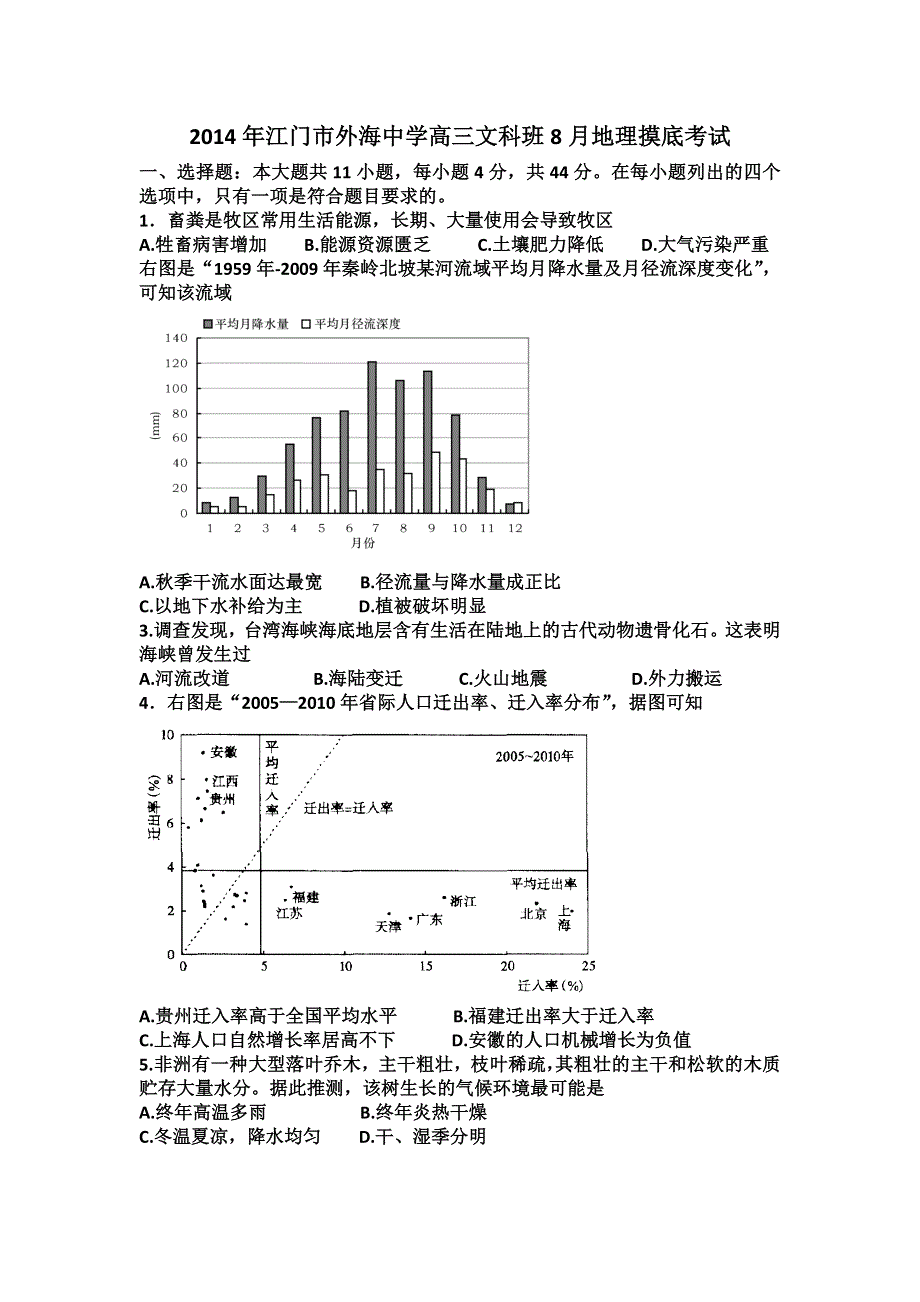 广东省江门市外海中学2015届高三8月摸底考试地理试题 WORD版含答案.doc_第1页