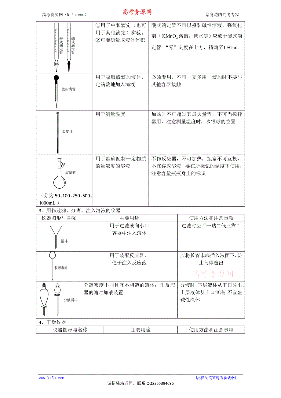北京市2017届高三化学总复习指导第五部分 化学实验基础 专题一 常用仪器及其使用方法 WORD版含答案.doc_第3页