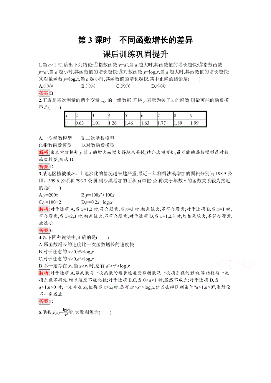 新教材2021-2022学年高一数学人教A版必修第一册巩固练习：4-4 第3课时　不同函数增长的差异 WORD版含解析.docx_第1页