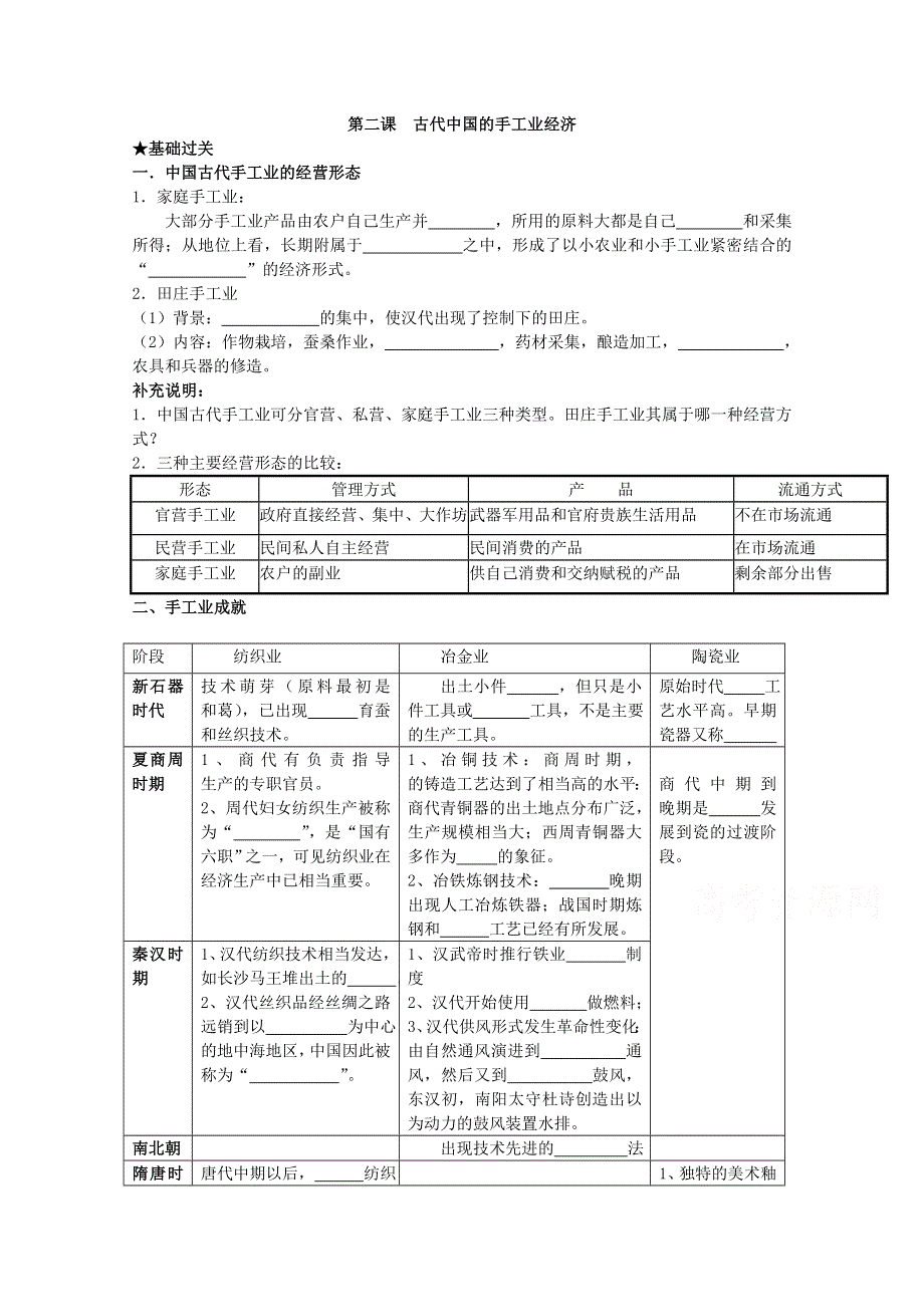 《经典复习》高三历史（人民版）一轮复习学案：古代中国的手工业经济（必修二）.doc_第1页