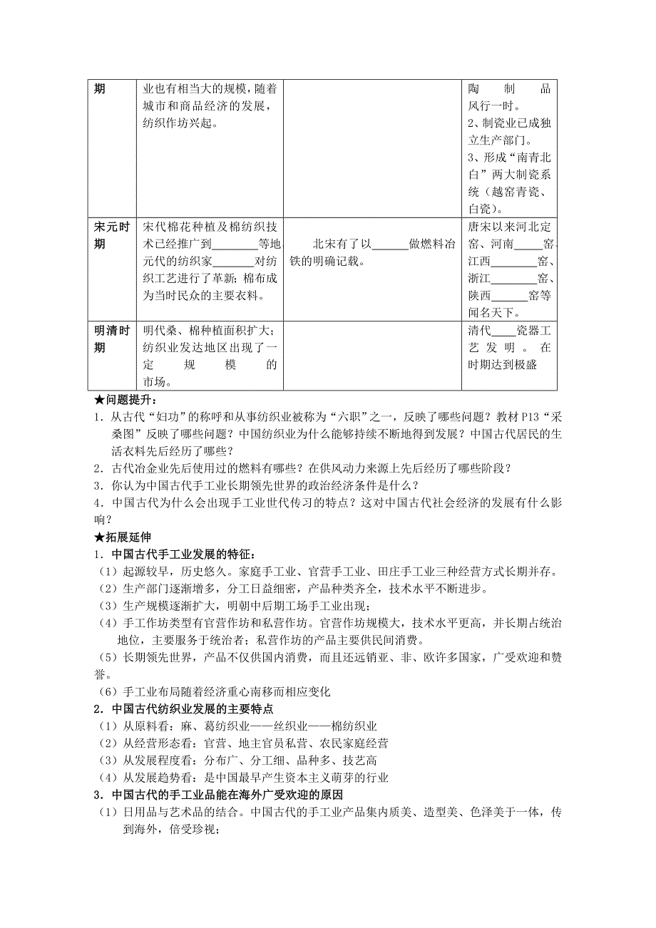 《经典复习》高三历史（人民版）一轮复习学案：古代中国的手工业经济（必修二）.doc_第2页