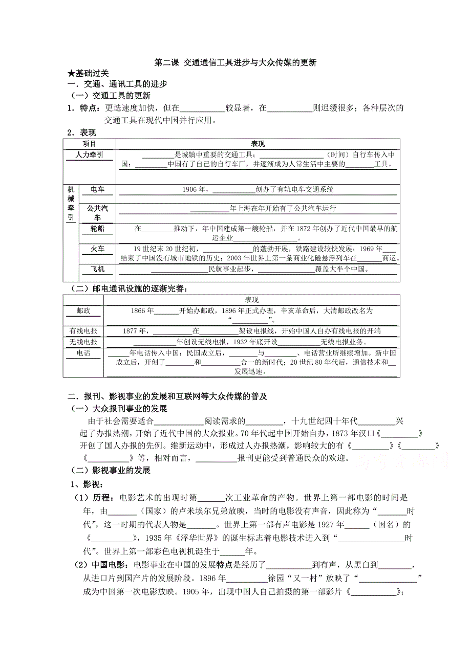 《经典复习》高三历史（人民版）一轮复习学案：交通、通讯工具的进步与大众传媒的更新（必修二）.doc_第1页