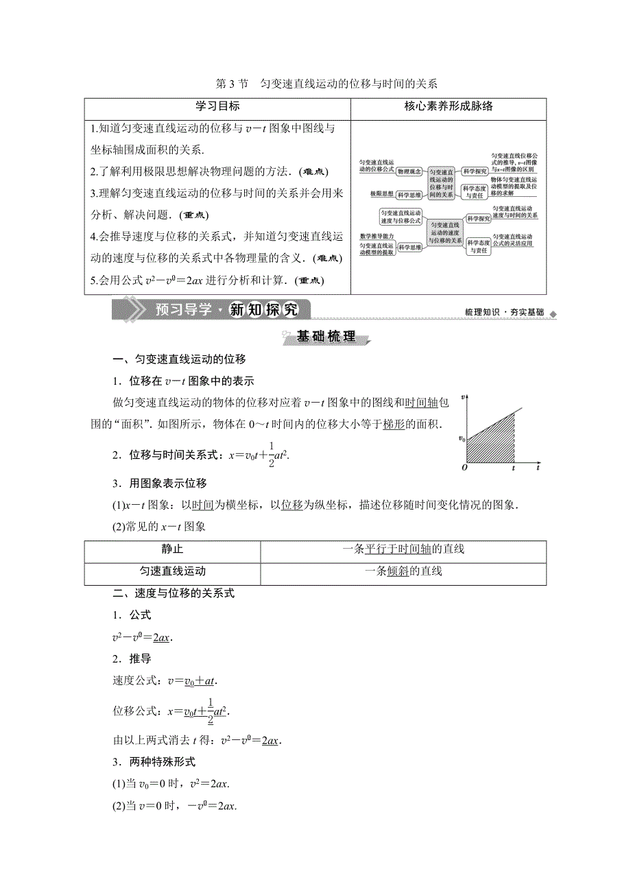 2019-2020学年人教版新教材物理必修第一册教师用书：第2章 3 第3节　匀变速直线运动的位移与时间的关系 WORD版含答案.doc_第1页