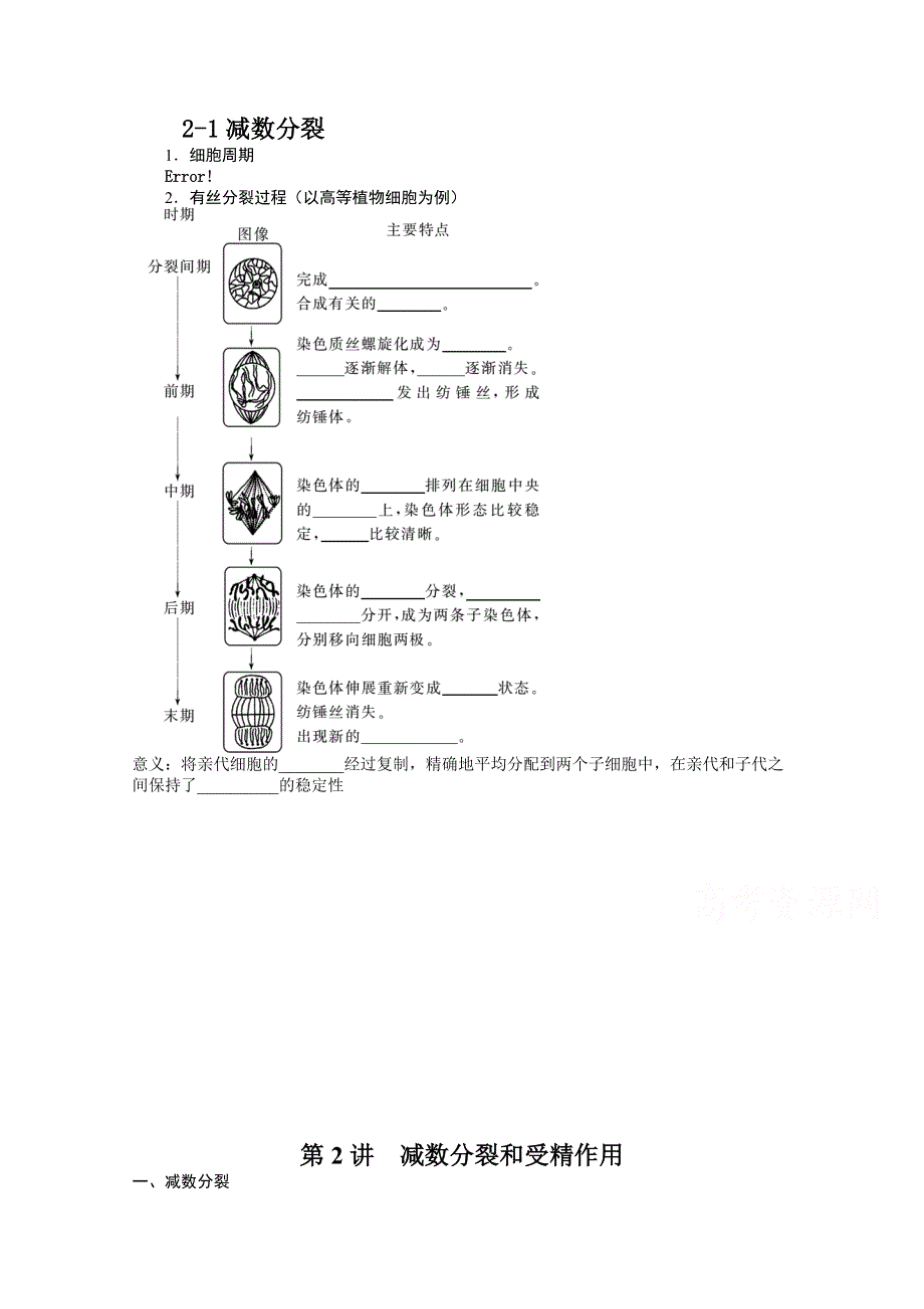 山东省济宁市2015届高三生物复习：2-1减数分裂.doc_第1页