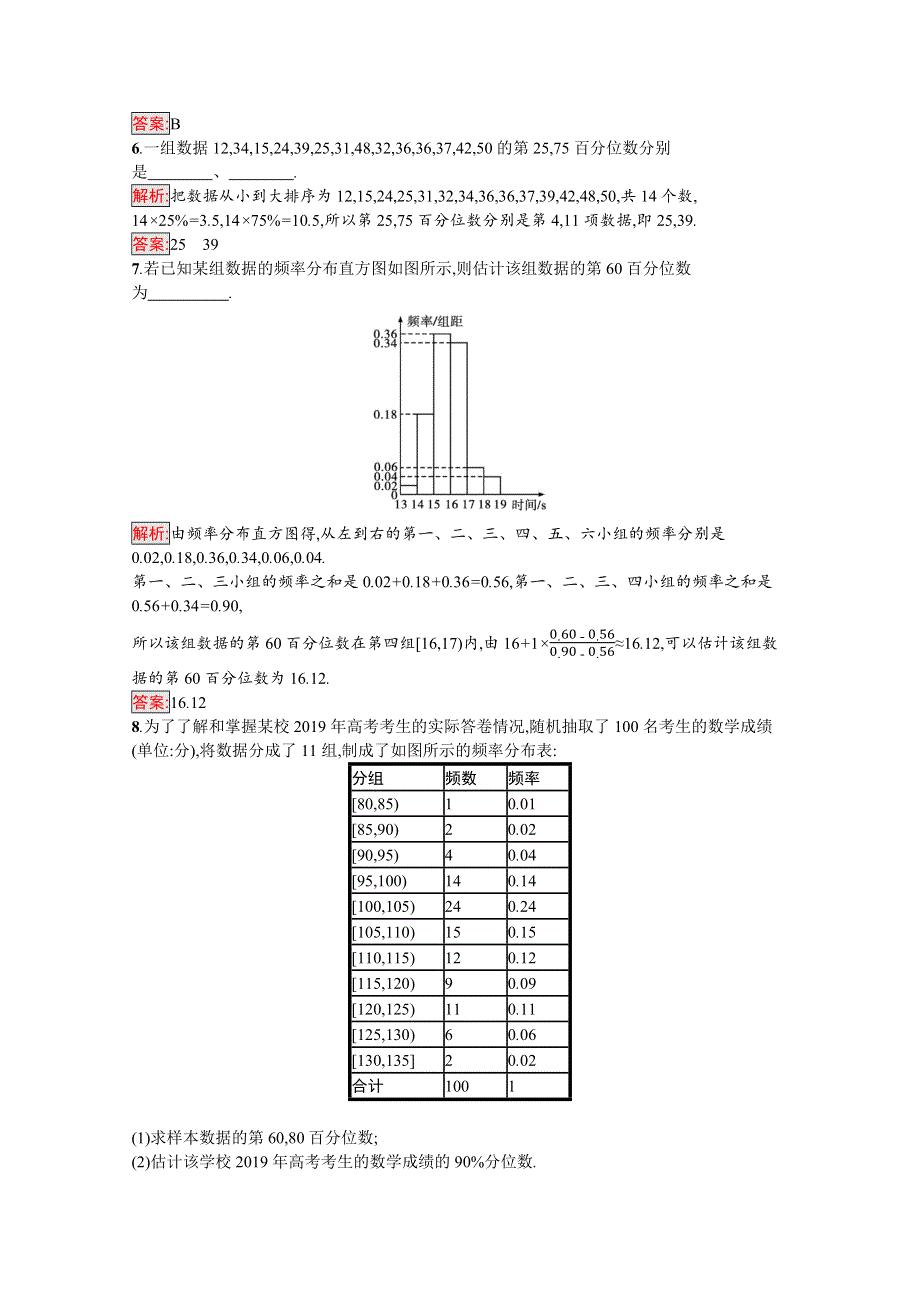 新教材2021-2022学年高一数学人教A版必修第二册巩固练习：9-2-2　总体百分位数的估计 WORD版含解析.docx_第2页