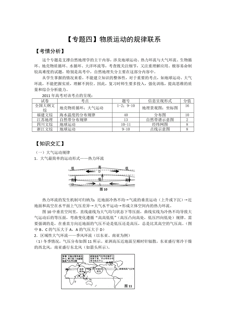 2012年高考地理二轮复习专题辅导资料：专题（4）物质运动的规律联系.doc_第1页