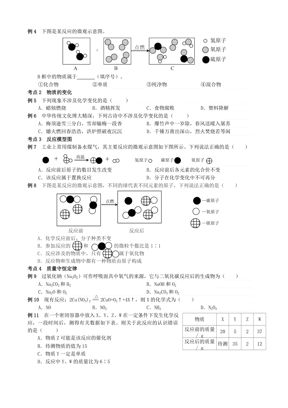 2021年中考化学专题复习 物质的分类、变化及质量守恒定律考点测试.doc_第2页