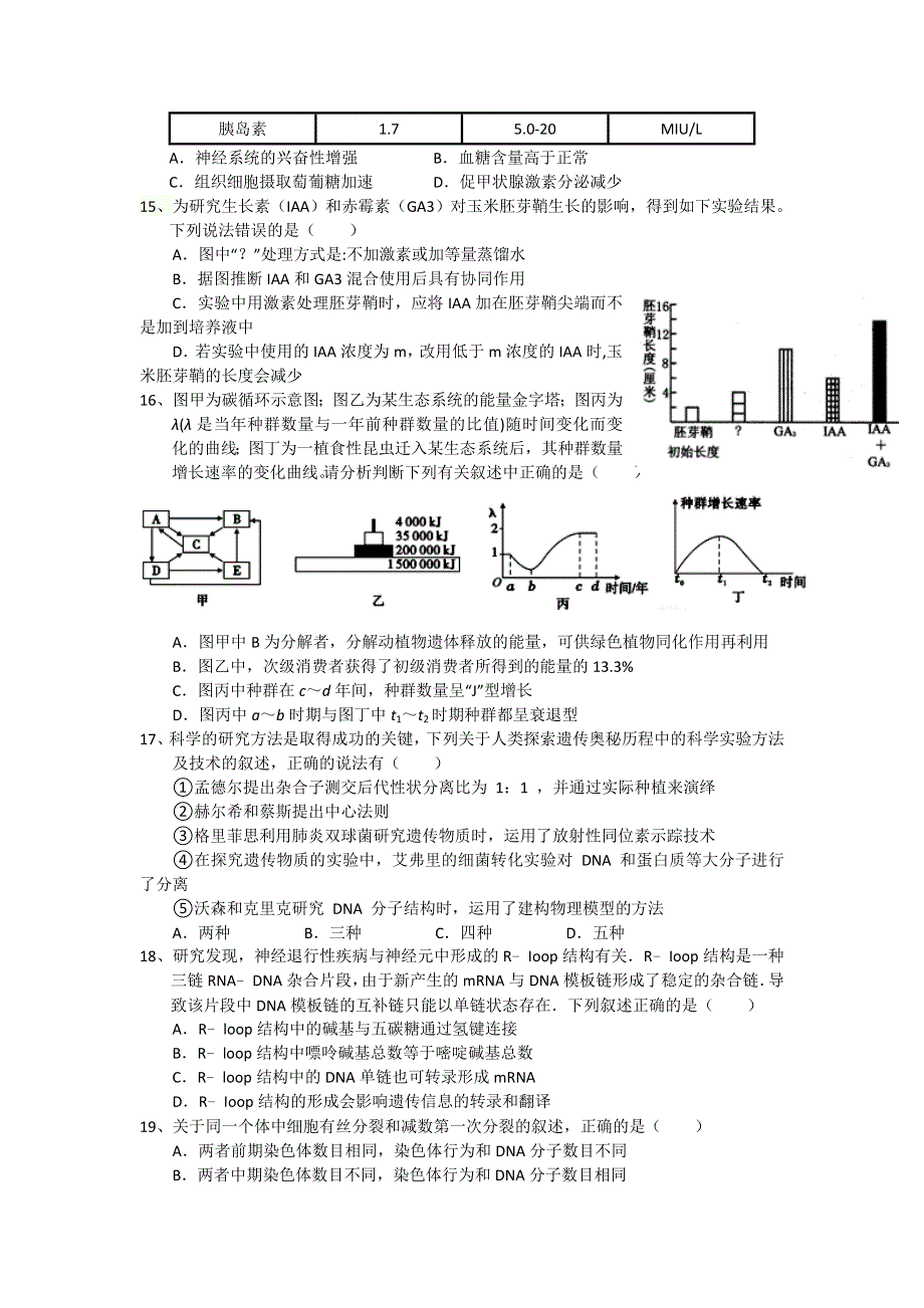 2016年4月份高三百题精练（1）生物试题 WORD版含答案.doc_第3页