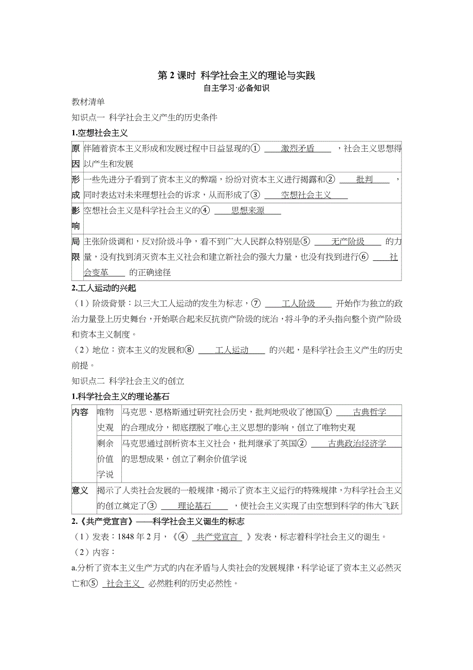 2022版新教材政治部编版必修1学案：第1课 第2课时 科学社会主义的理论与实践 WORD版含答案.docx_第1页