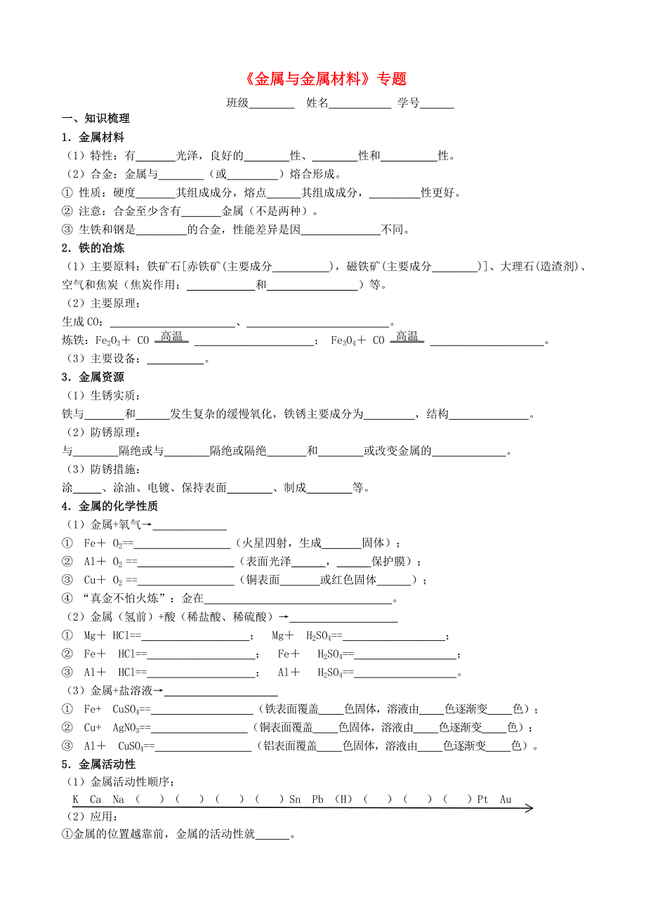 2021年中考化学专题复习 金属与金属材料考点测试.doc_第1页