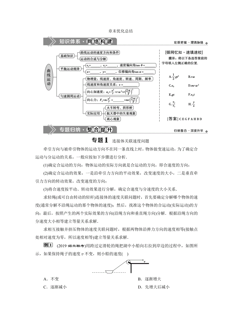 2019-2020学年人教版物理必修二新素养浙江专用学案：第五章　章末优化总结 WORD版含答案.doc_第1页