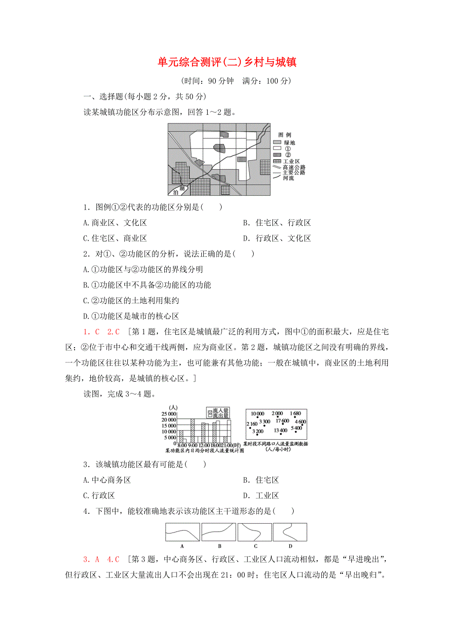 2020-2021学年新教材高中地理 第2单元 乡村与城镇 单元综合测评（2）（含解析）鲁教版必修2.doc_第1页