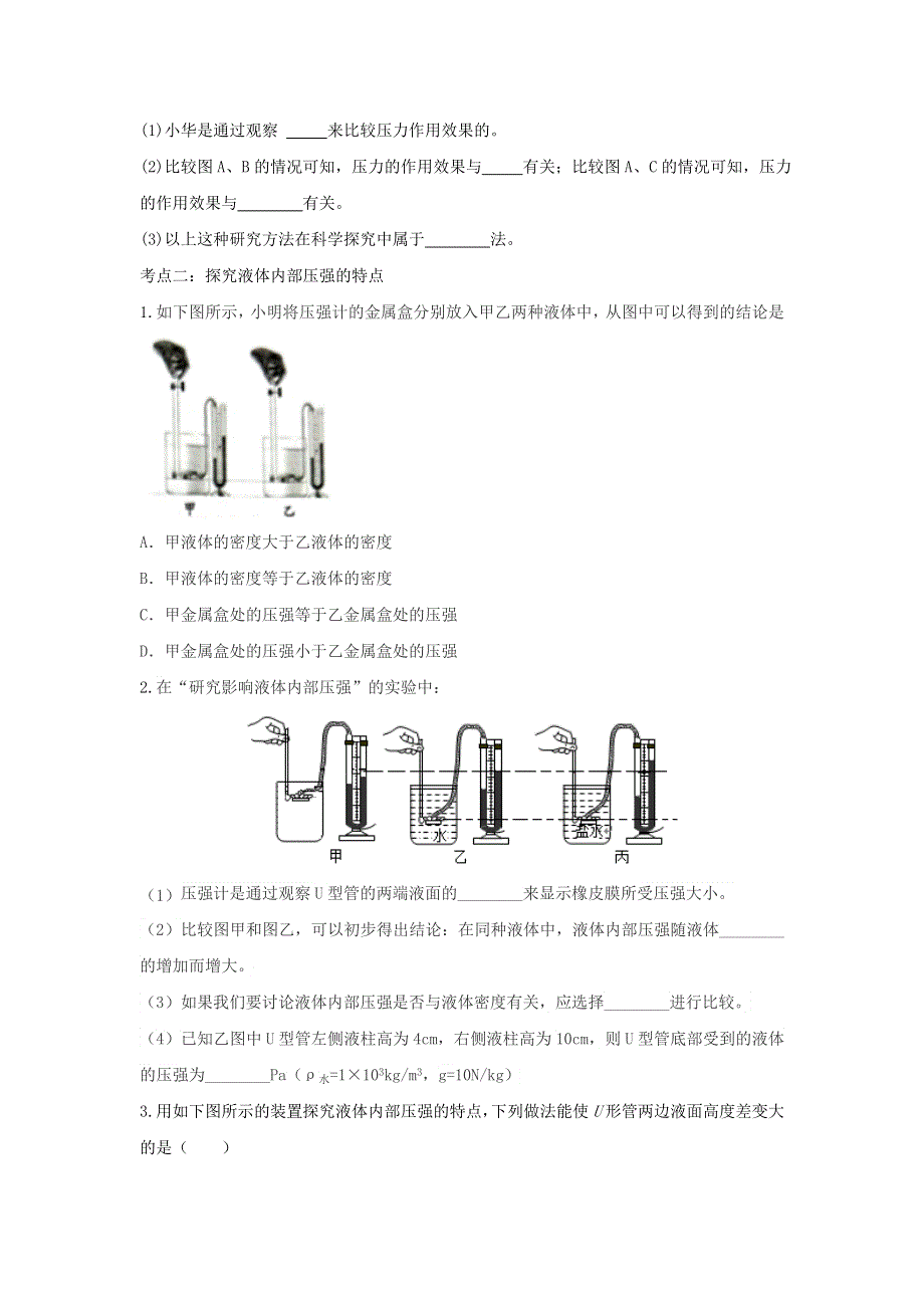 2021年中考物理考点专题训练 压强实验（含解析）.doc_第2页