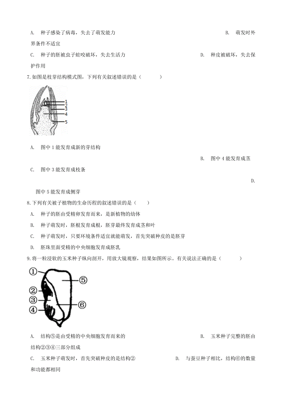 2021年中考生物一轮复习 被子植物的一生专项训练.doc_第2页