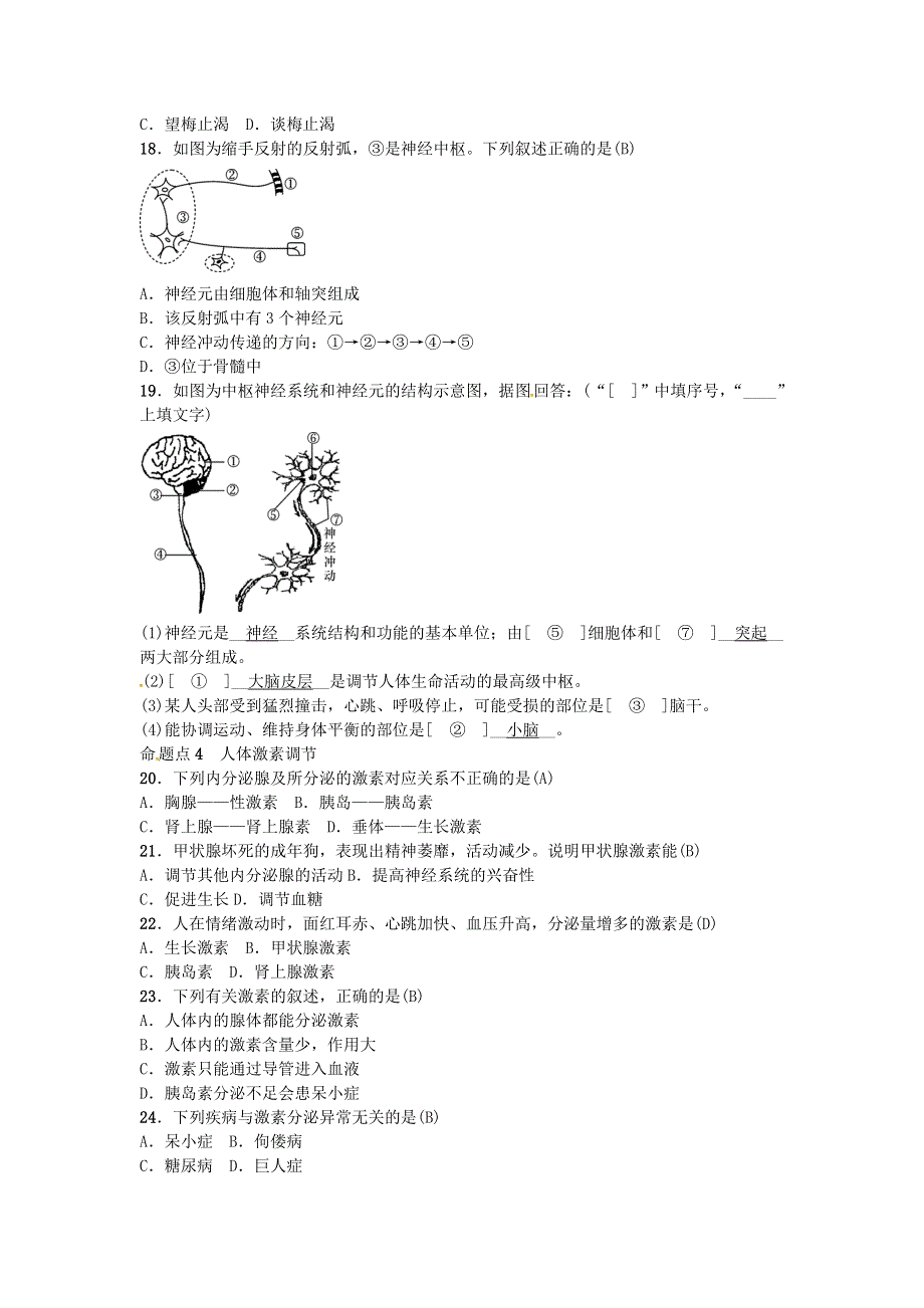 2021年中考生物教材考点梳理复习 课时12 人体生命活动的调节.doc_第3页