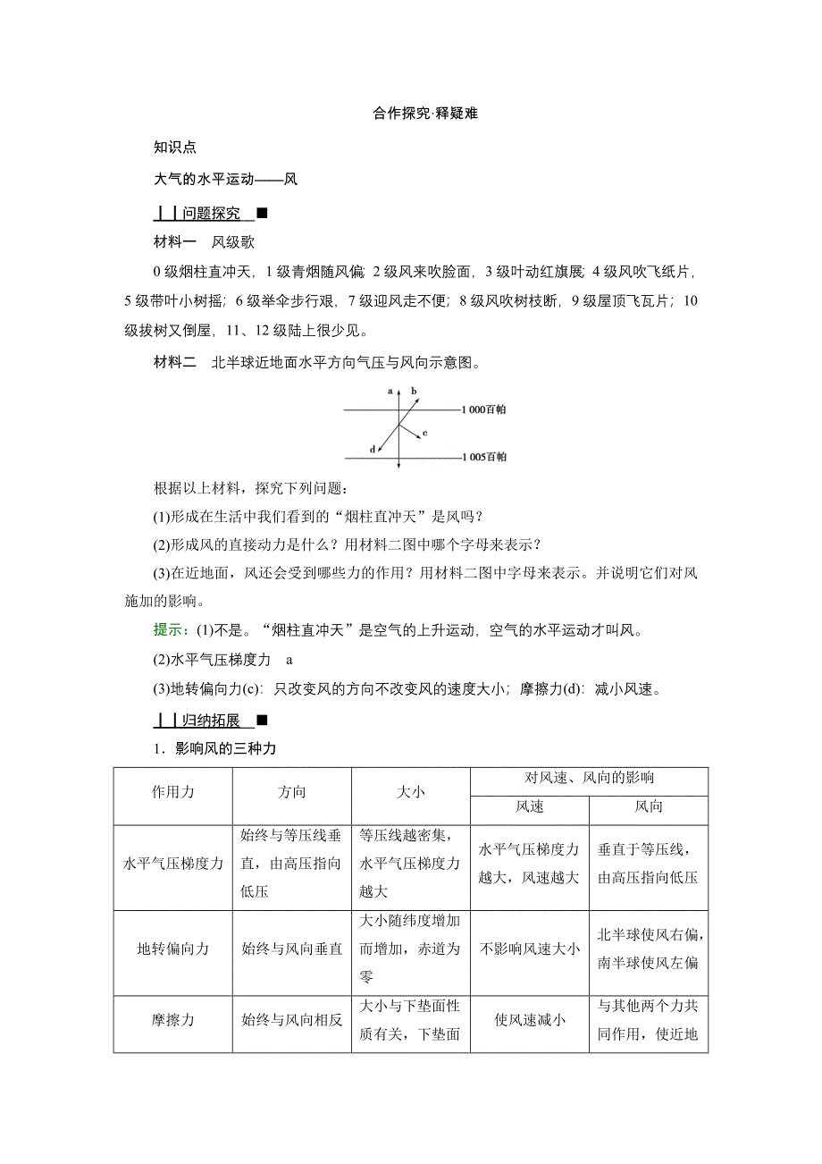 新教材2021-2022学年高一地理人教版（2019）必修第一册学案：第二章 第二节　第2课时　大气的水平运动——风 WORD版含解析.doc_第2页