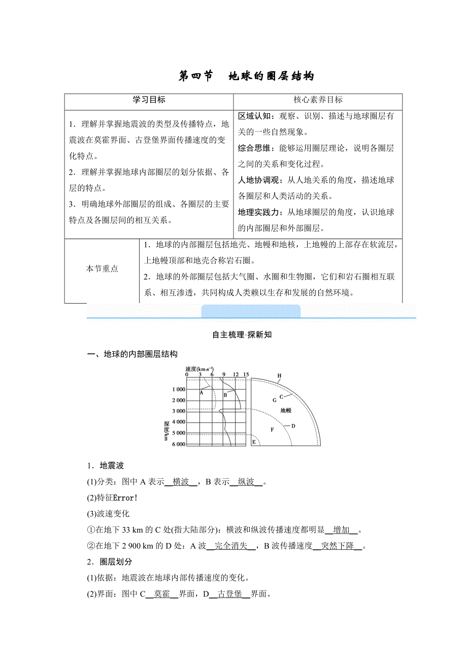 新教材2021-2022学年高一地理人教版（2019）必修第一册学案：第一章 第四节　地球的圈层结构 WORD版含解析.doc_第1页