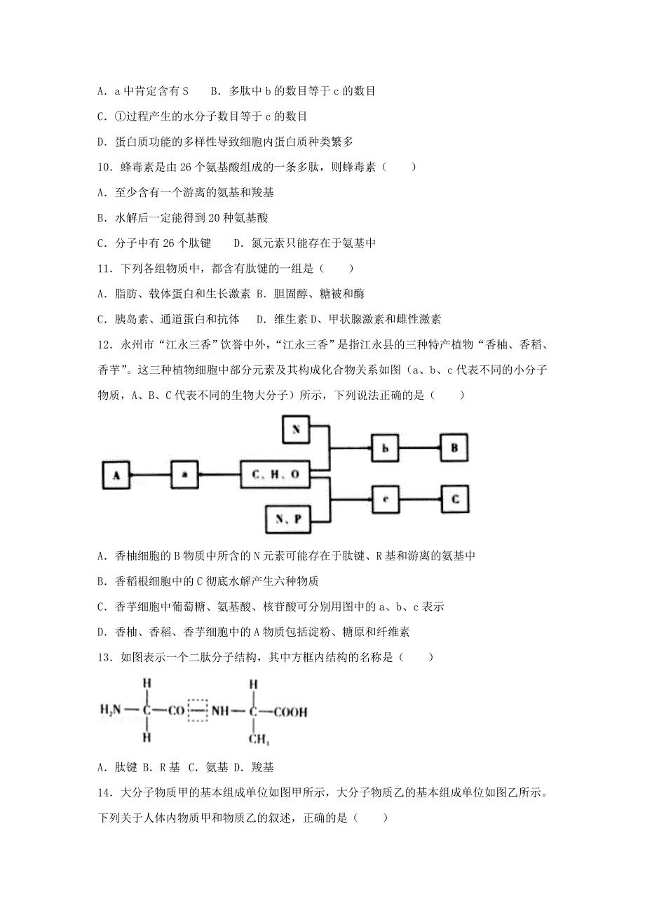 广西钦州市第四中学2020-2021学年高一生物上学期第4周测试题.doc_第3页