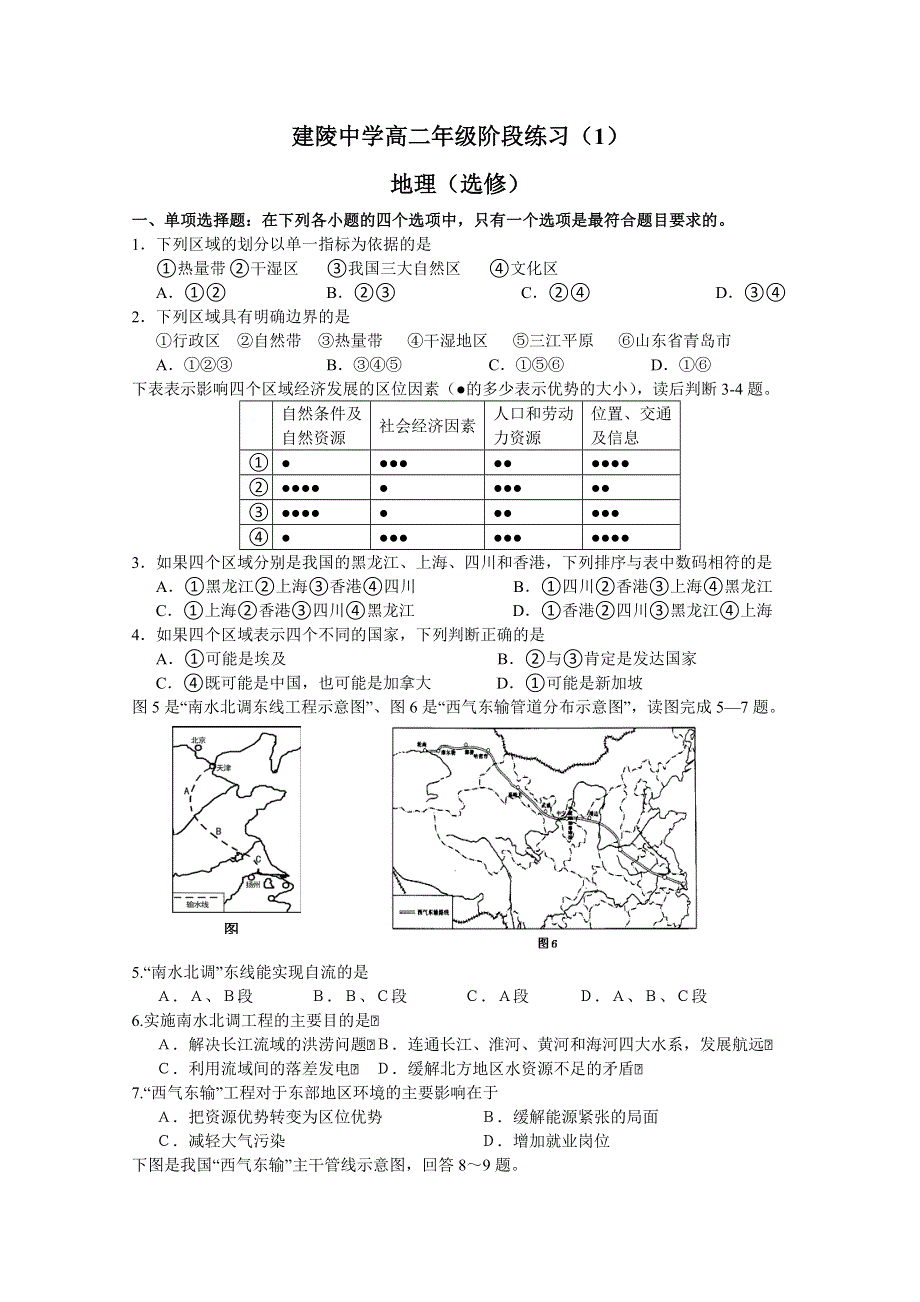 《原创》江苏省2014—2015学年第一学期高二地理期中复习试题及答案（1）.doc_第1页