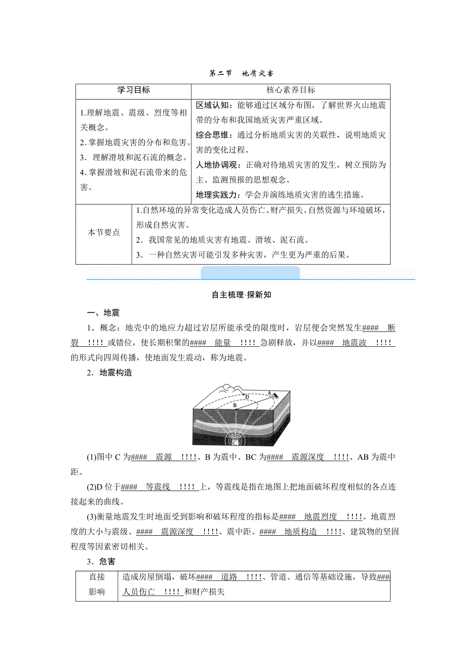 新教材2021-2022学年高一地理人教版（2019）必修第一册学案：第六章 第二节　地质灾害 WORD版含解析.doc_第1页