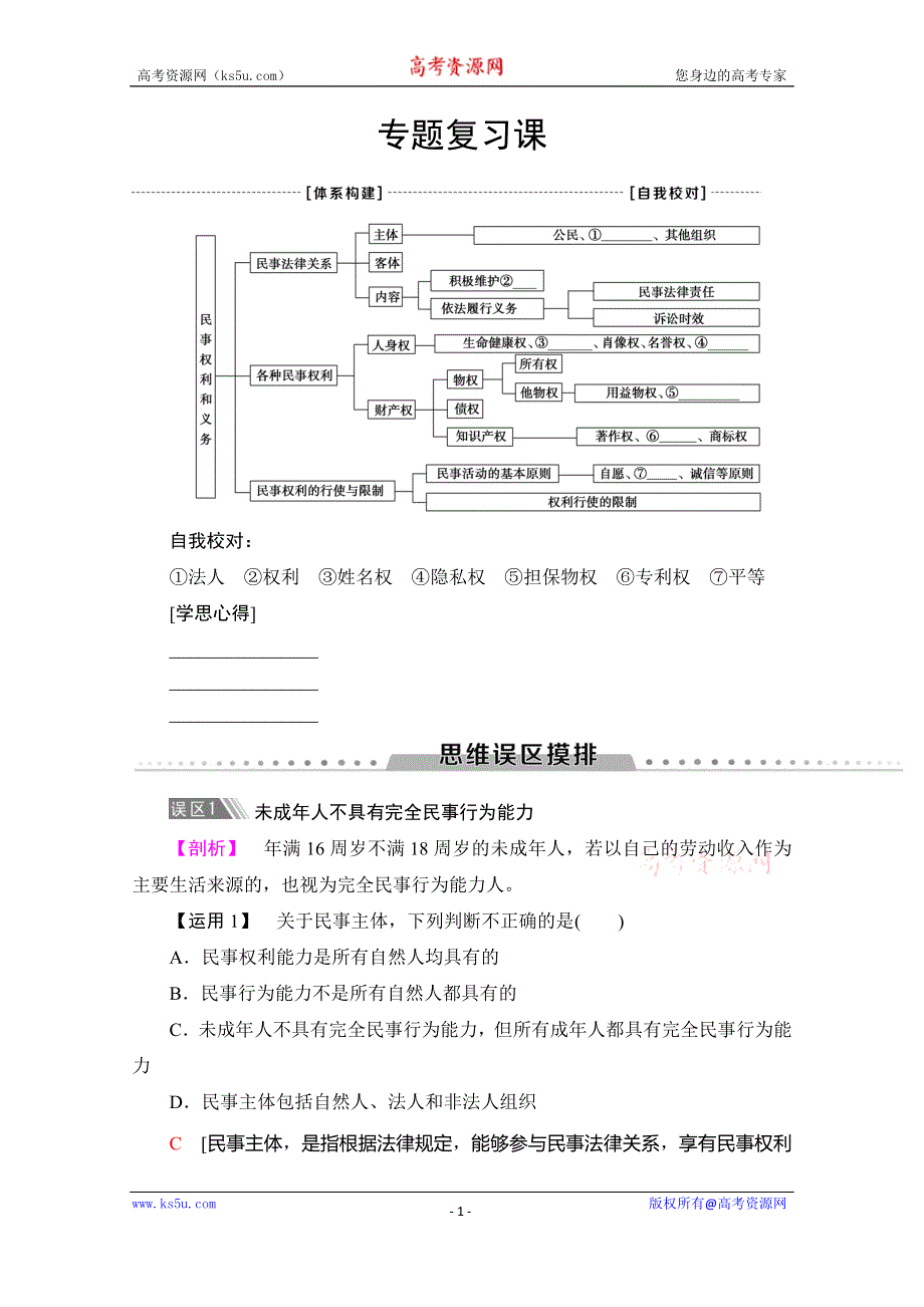 2019-2020学年人教版政治选修五讲义：专题2 专题复习课 WORD版含答案.doc_第1页