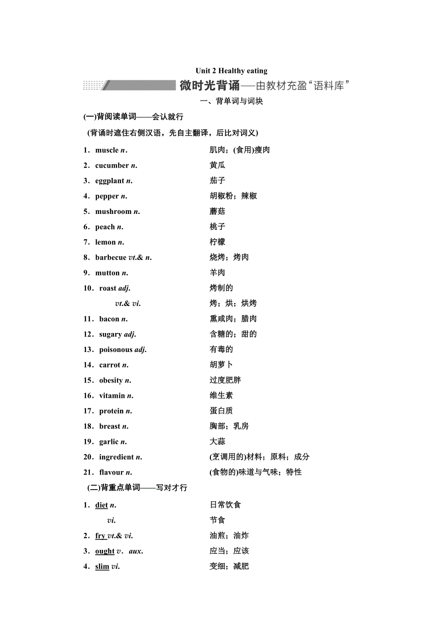 2022届高考英语人教版一轮学案：必修3 UNIT 2 HEALTHY EATING WORD版含答案.doc_第1页