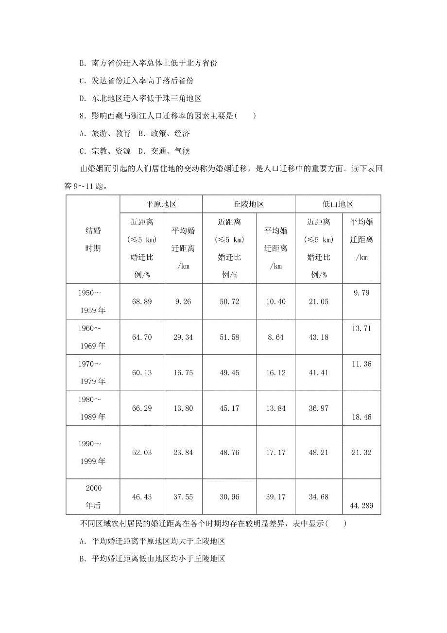 2020-2021学年新教材高中地理 第一章 人口与地理环境 单元检测卷（含解析）湘教版必修2.doc_第3页