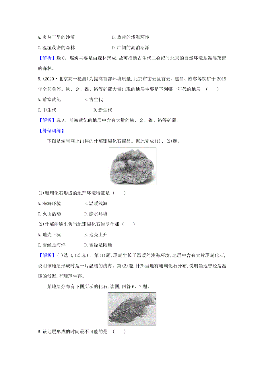 2020-2021学年新教材高中地理 第一章 宇宙中的地球3 地球的历史课时练（含解析）新人教版必修1.doc_第2页