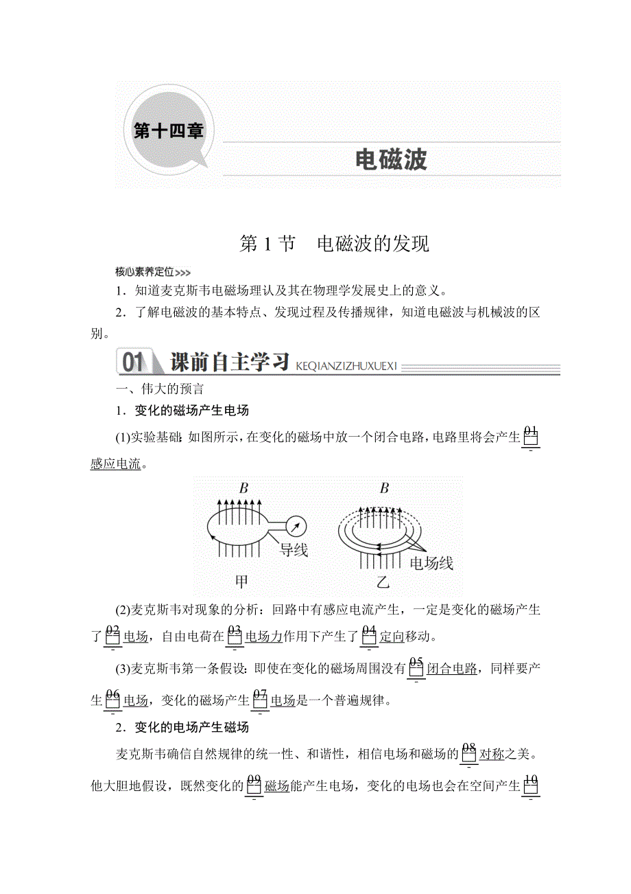 2019-2020学年人教版物理选修3-4培优教程练习：第十四章 电磁波 第1节 WORD版含解析.doc_第1页