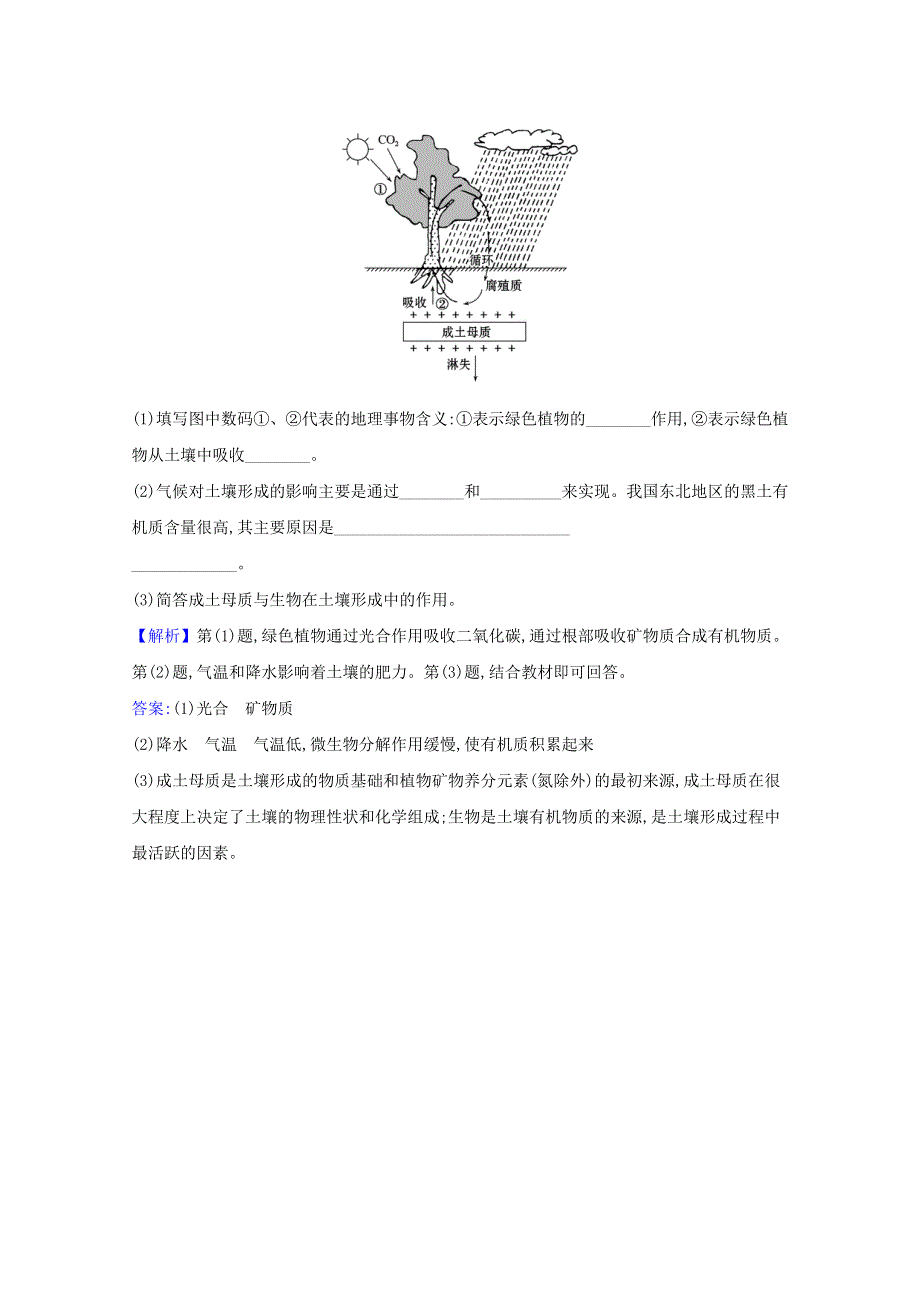 2020-2021学年新教材高中地理 第三单元 从圈层作用看地貌与土壤 4 分析土壤形成的原因课堂检测（含解析）鲁教版必修1.doc_第3页