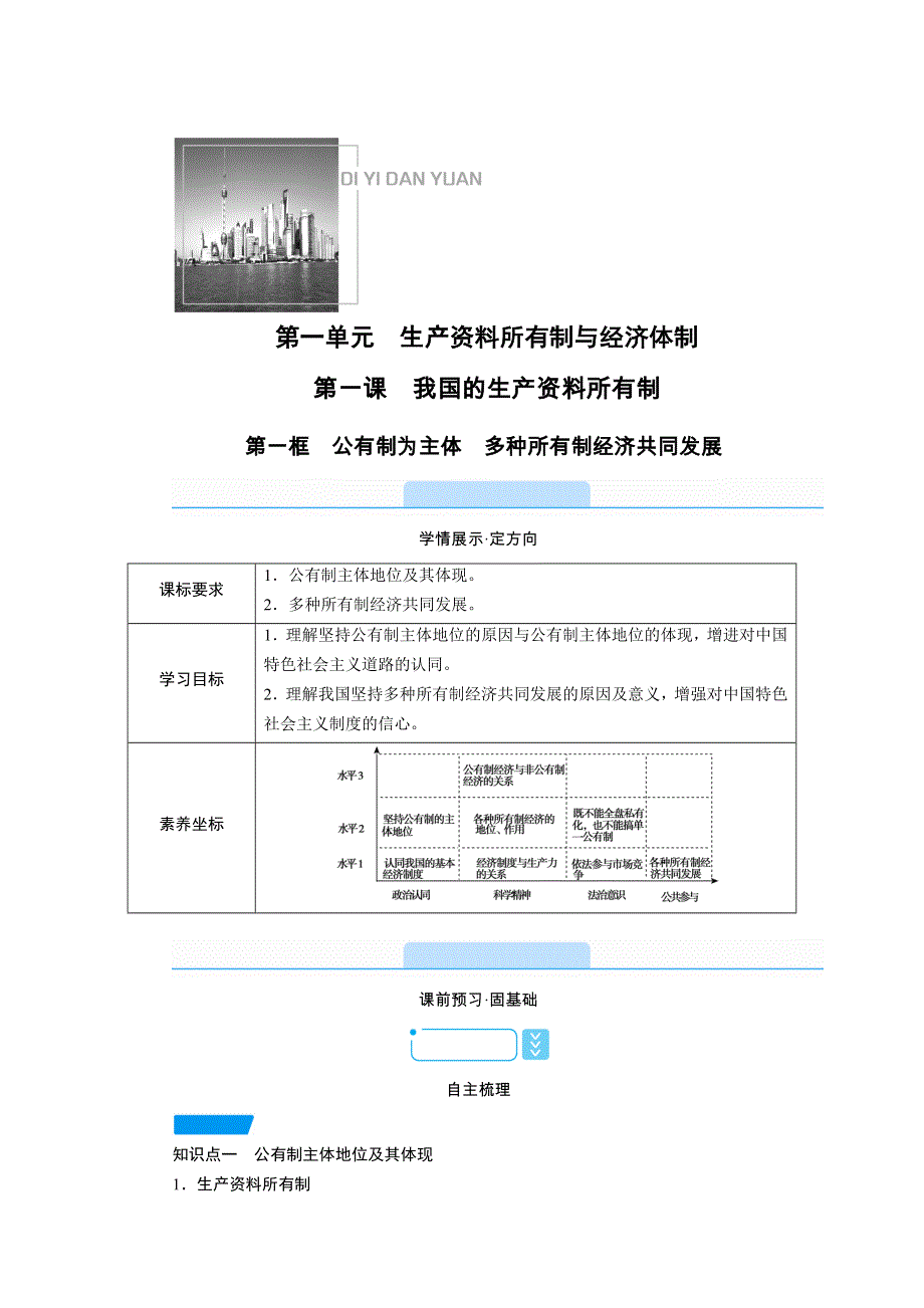 新教材2021-2022学年高一部编版政治必修2学案：1-1 公有制为主体　多种所有制经济共同发展 WORD版含解析.doc_第1页