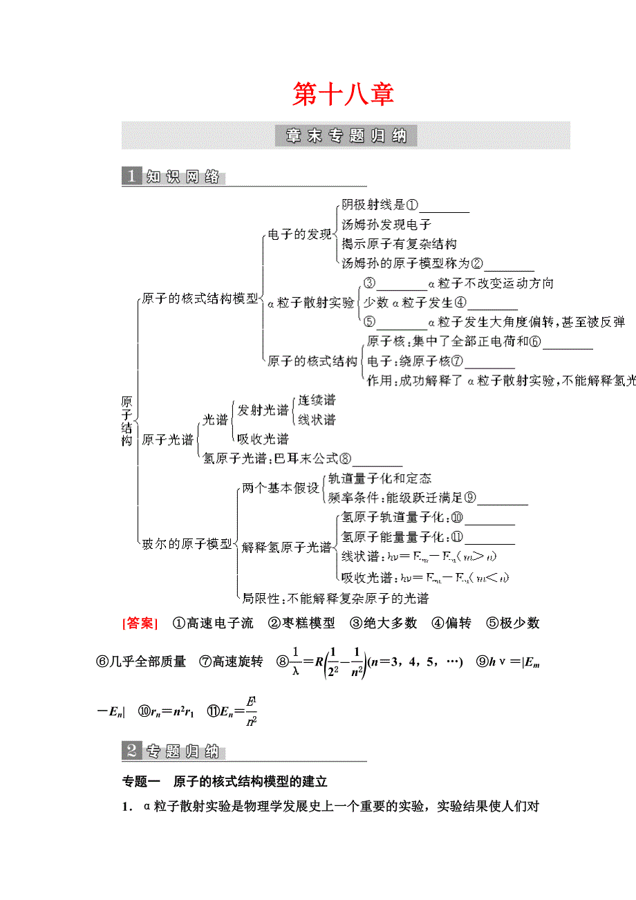 2019-2020学年人教版物理选修3-5抢分教程课下作业：第18章 原子结构 章末专题归纳18 WORD版含解析.doc_第1页