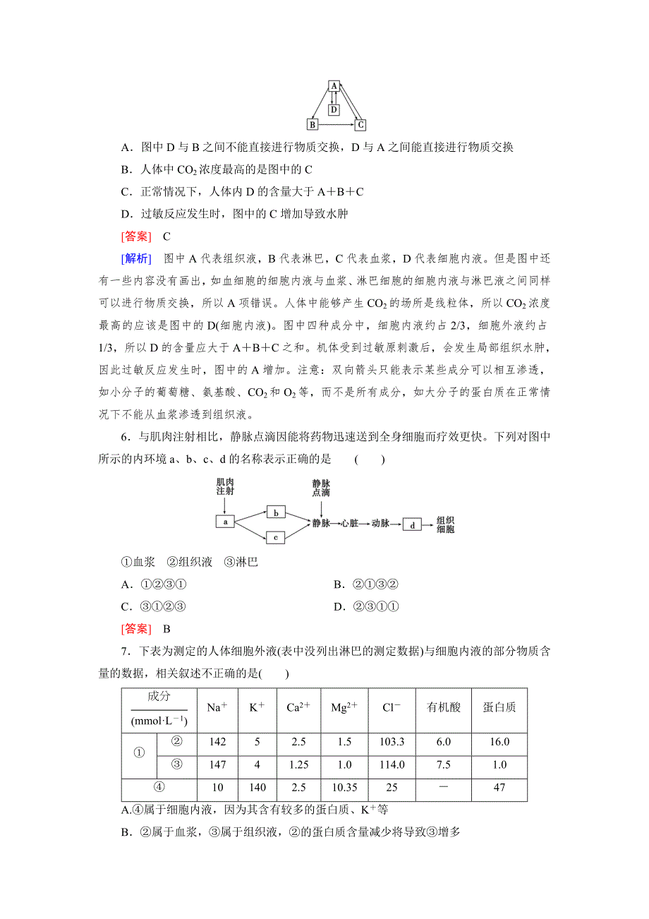 2016年春高中生物人教必修3习题 第1章 第1节 细胞生活的环境 WORD版含答案.doc_第2页