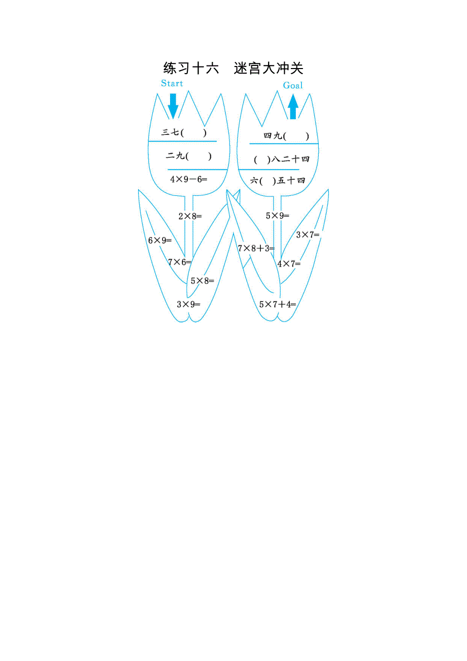 2021年人教版二年级数学上册期末口算练习十六迷宫大冲关.doc_第1页