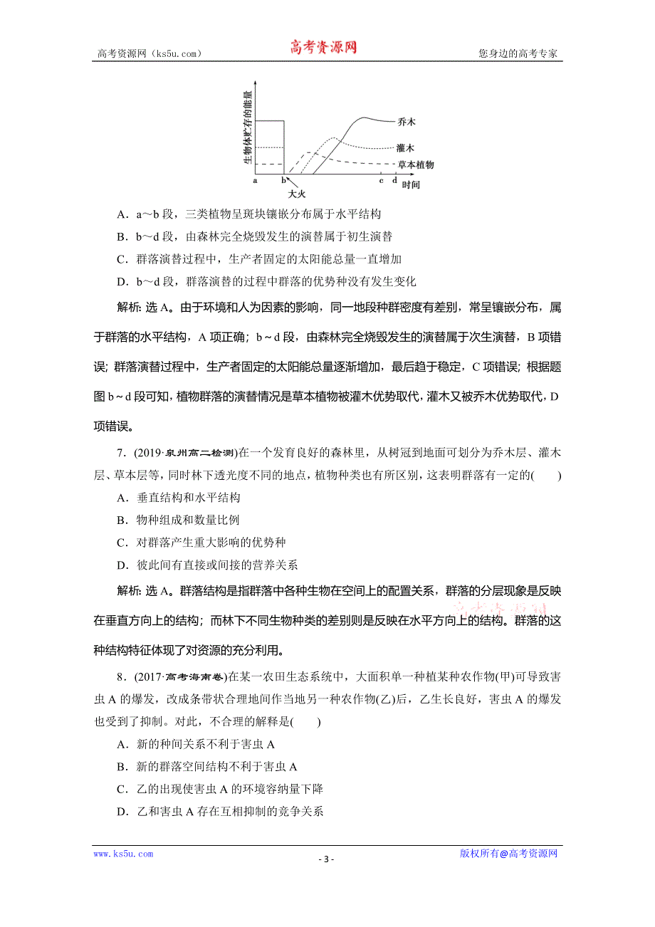 2019-2020学年人教版生物必修三练习：第4章 章末综合检测（四） WORD版含解析.doc_第3页