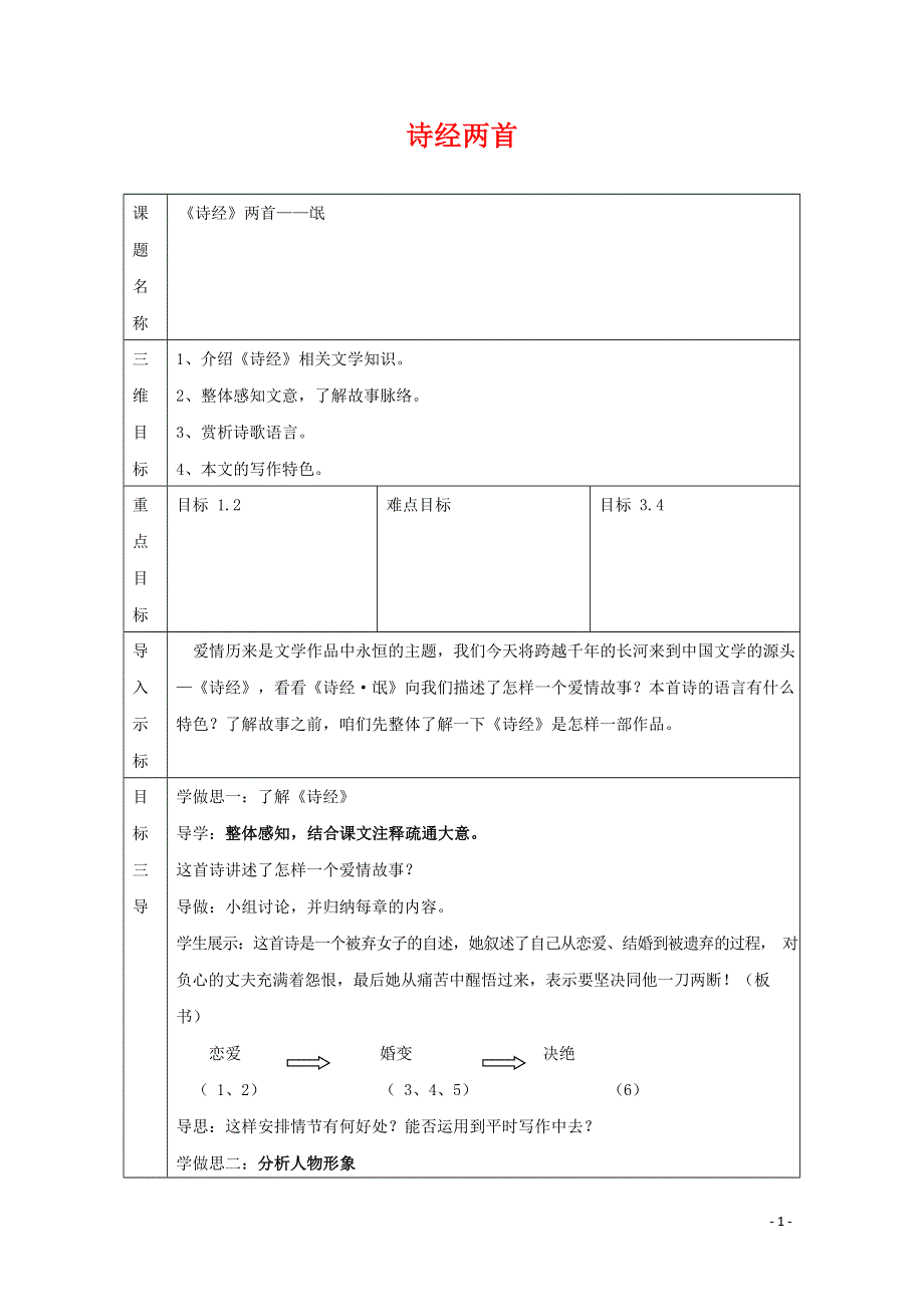 人教版高中语文必修二《诗经》两首 教案教学设计优秀公开课 (54).docx_第1页