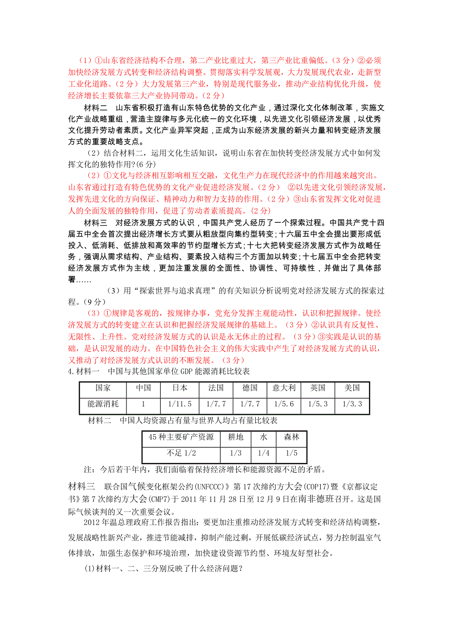 2012年高考时事政治热点主观题训练——专题六：坚持绿色低碳发展理念节能减排建设两型社会.doc_第3页