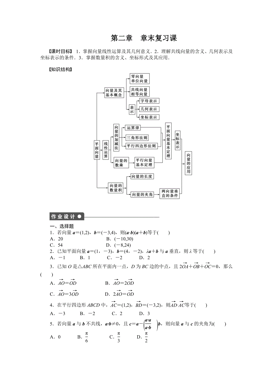 2014-2015学年高中数学（北师大版必修4）课时作业第二章 章末复习课第二章 平面向量.DOC_第1页