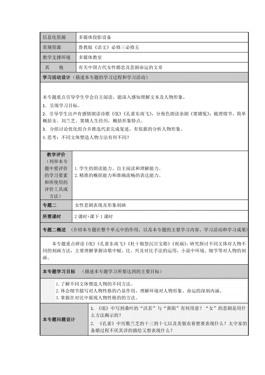 山东省济宁市实验中学2012-2013学年高一语文主题单元设计：中国古代女性的婚姻爱情悲剧.doc_第3页