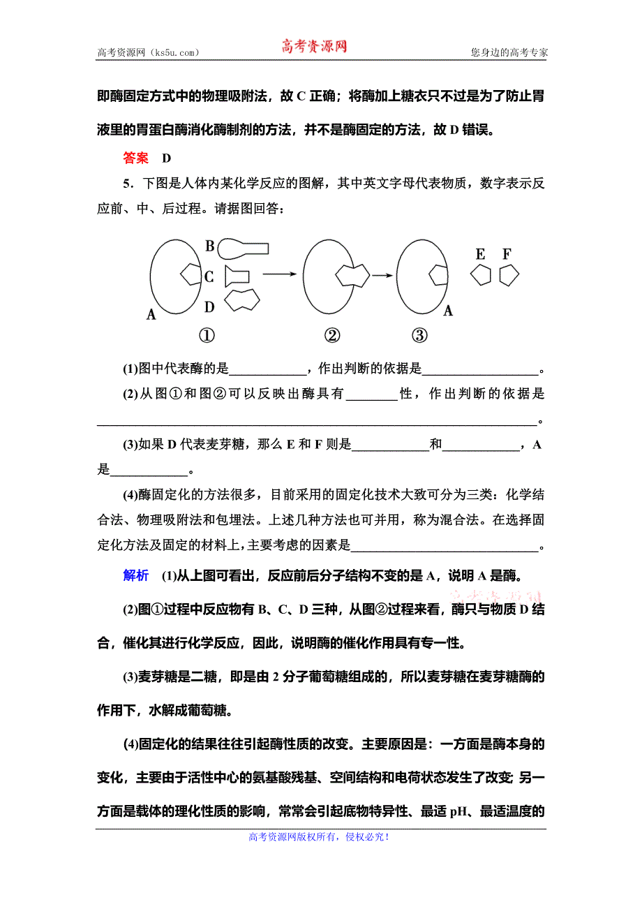 2019-2020学年人教版生物选修一抢分教程能力提升：专题4课题3　酵母细胞的固定化 WORD版含解析.doc_第3页