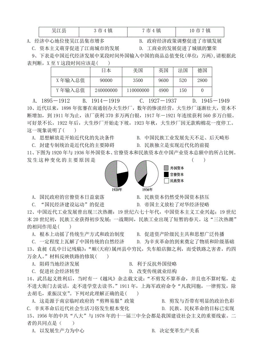 山东省济宁市微山县第一中学2015-2016学年高一下学期期末迎考历史试题 WORD版含答案.doc_第2页