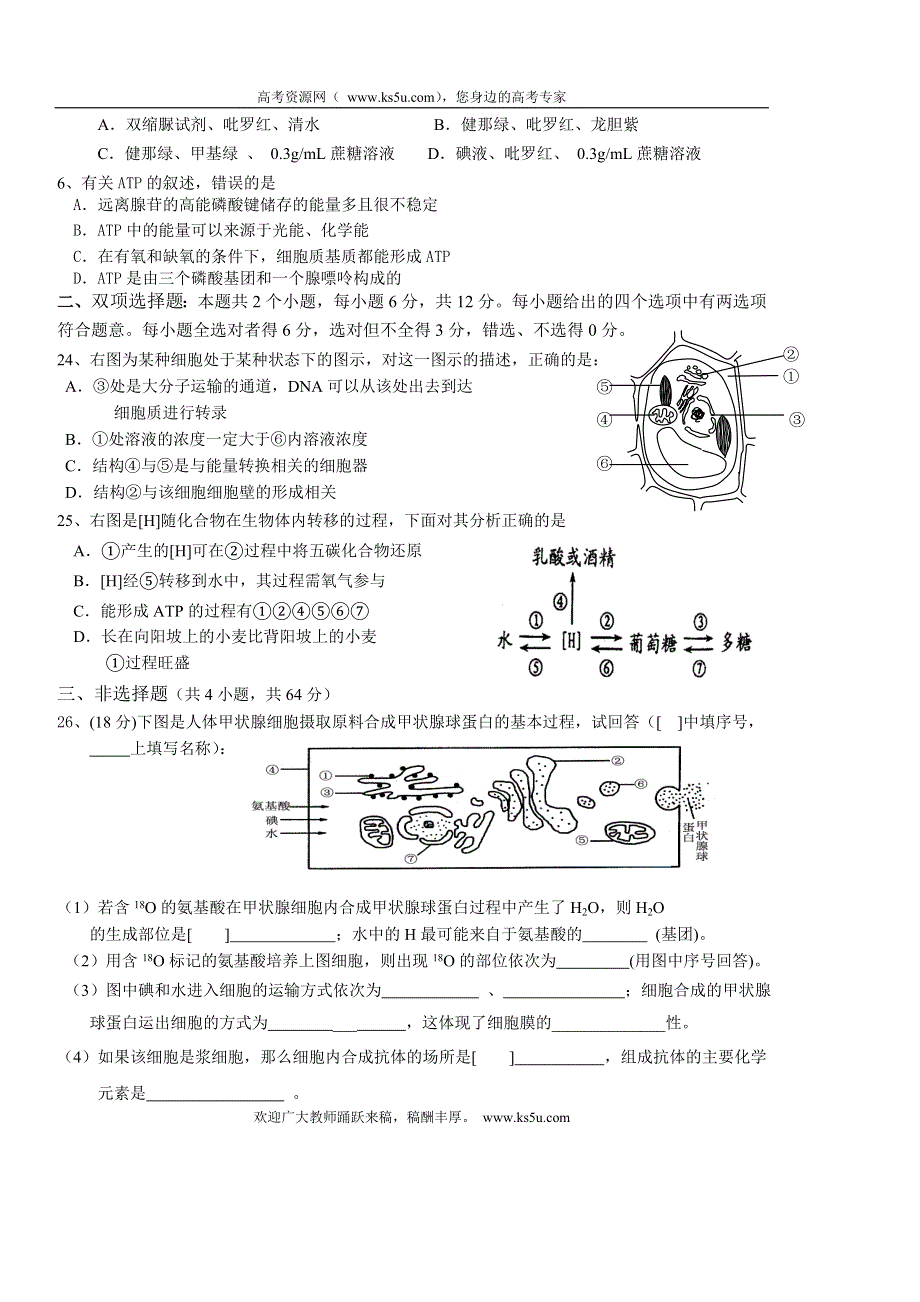 广东省揭阳第一中学2012届高三第一次阶段考试题生物.doc_第2页