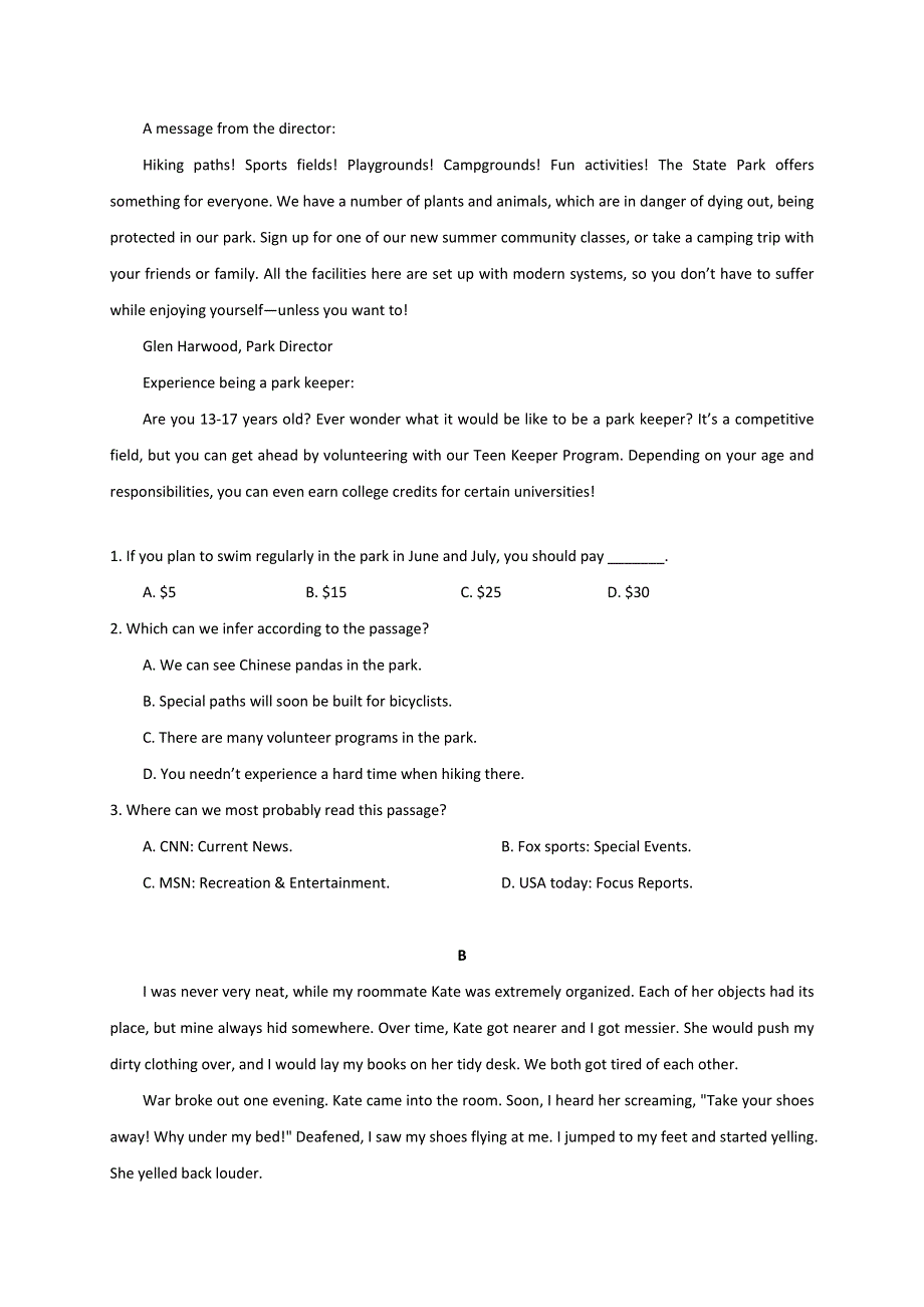 内蒙古北京八中乌兰察布分校2019-2020学年高一上学期第二次调研考试英语试卷 WORD版含答案.doc_第2页