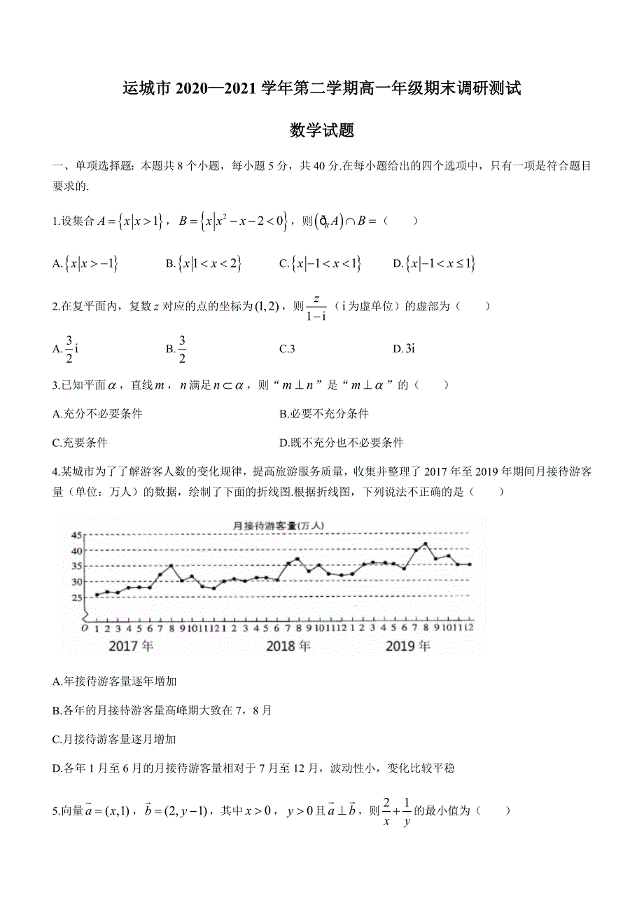 山西省运城市2020-2021学年高一下学期期末调研测试数学试题 WORD版含答案.docx_第1页